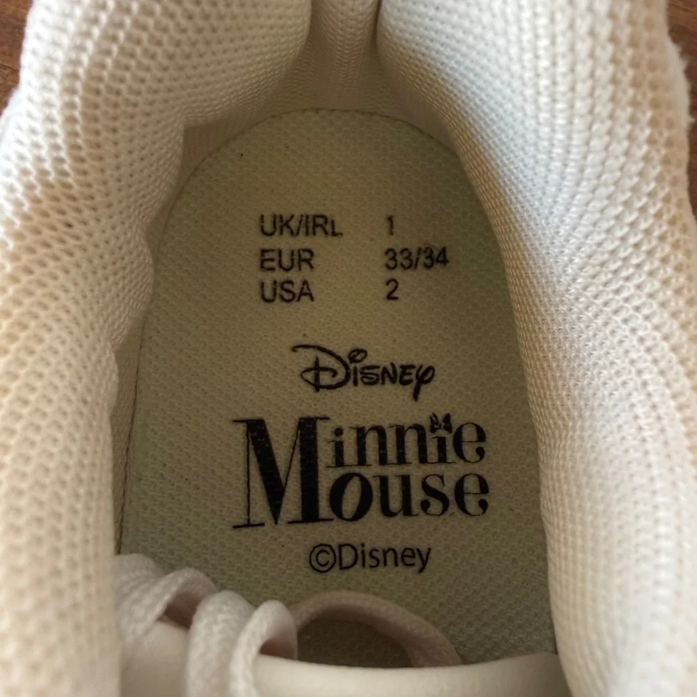 Disney Minnie Mouse White Pink Girls Sneakers Glitter Bow Shaker Size 2